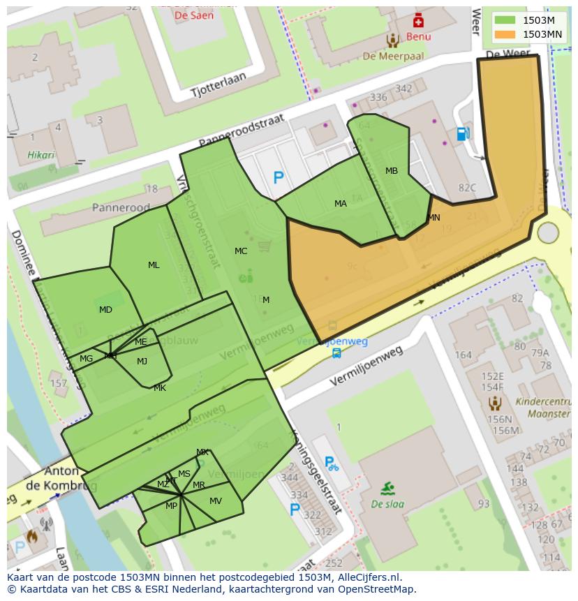 Afbeelding van het postcodegebied 1503 MN op de kaart.