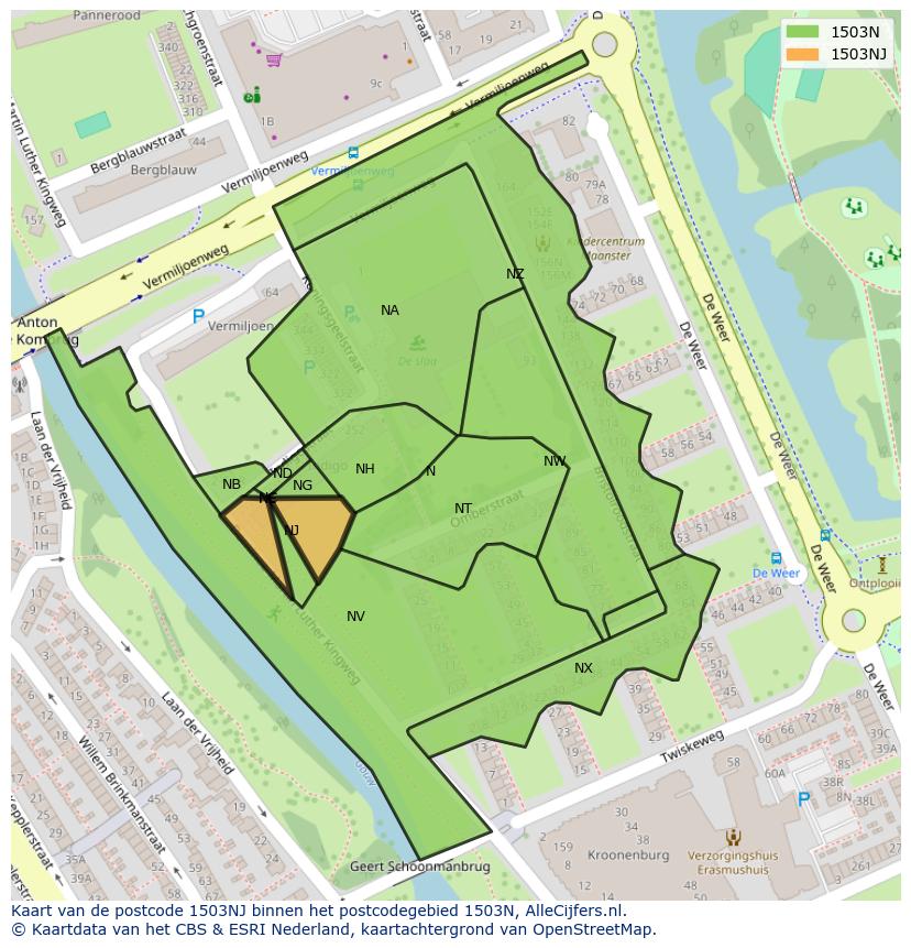 Afbeelding van het postcodegebied 1503 NJ op de kaart.
