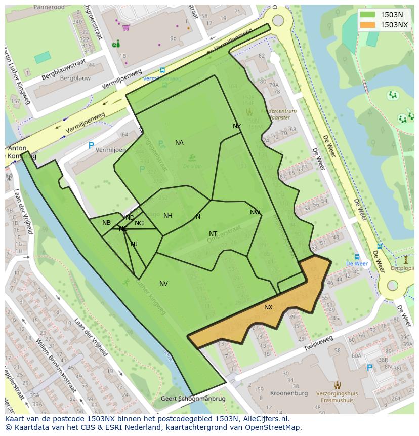 Afbeelding van het postcodegebied 1503 NX op de kaart.