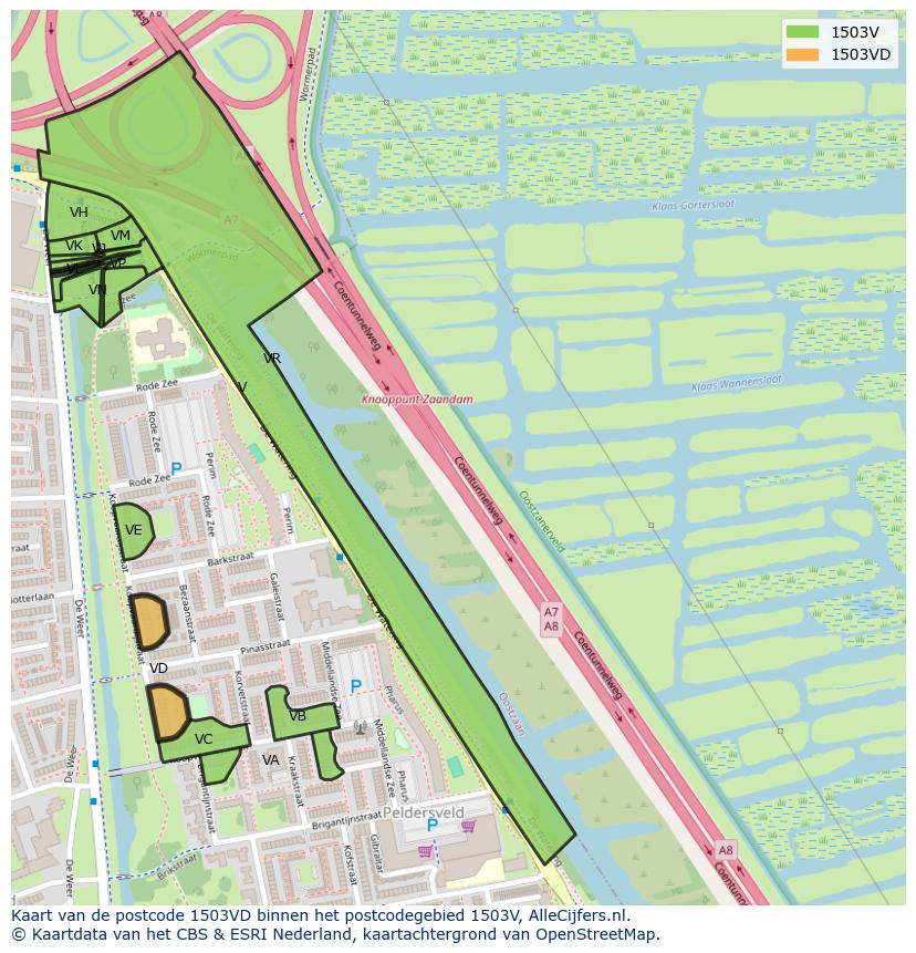 Afbeelding van het postcodegebied 1503 VD op de kaart.