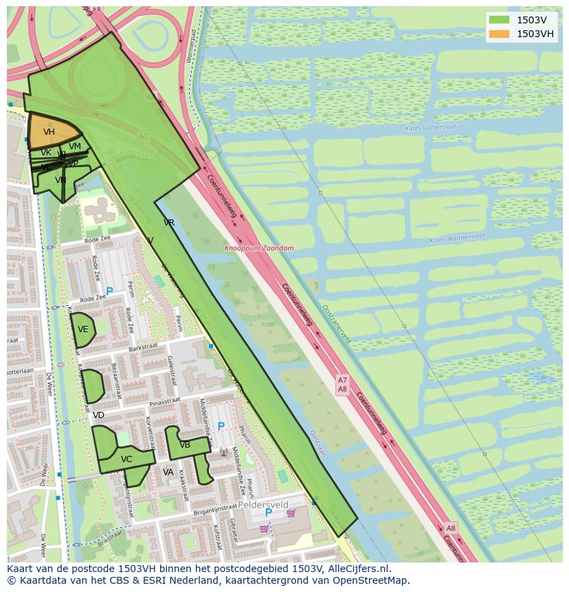 Afbeelding van het postcodegebied 1503 VH op de kaart.
