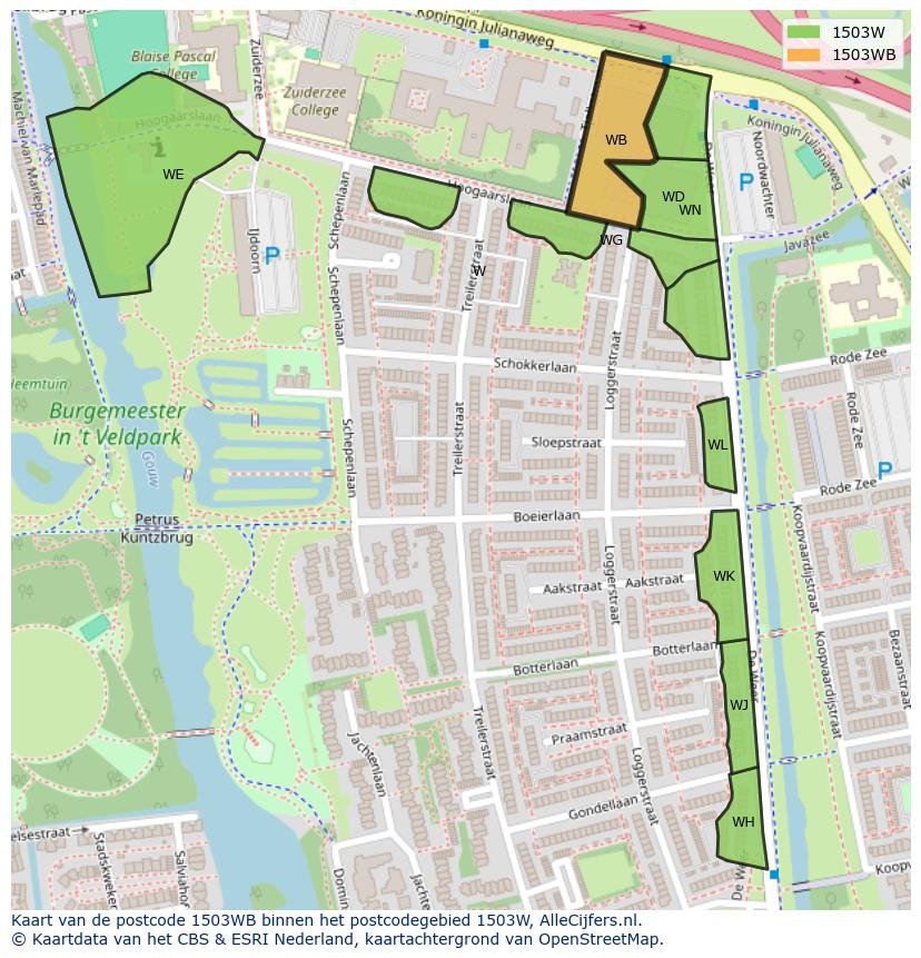 Afbeelding van het postcodegebied 1503 WB op de kaart.