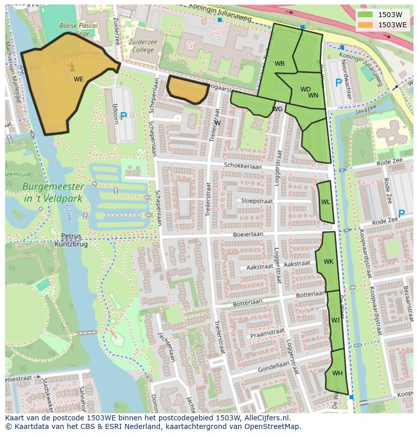 Afbeelding van het postcodegebied 1503 WE op de kaart.