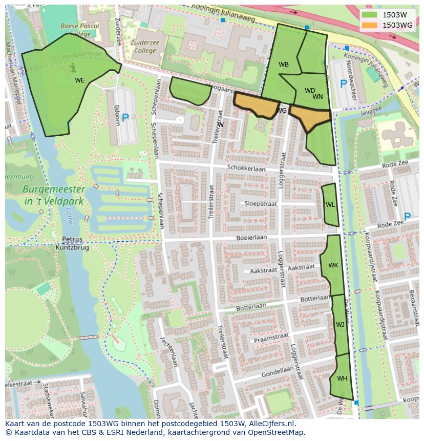 Afbeelding van het postcodegebied 1503 WG op de kaart.
