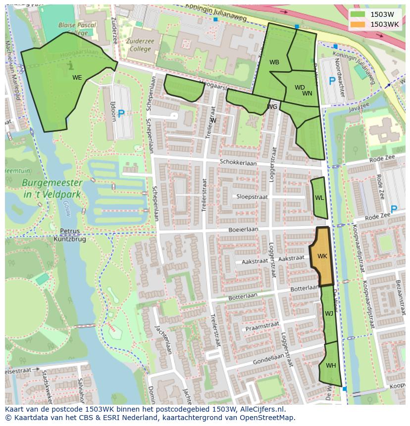 Afbeelding van het postcodegebied 1503 WK op de kaart.
