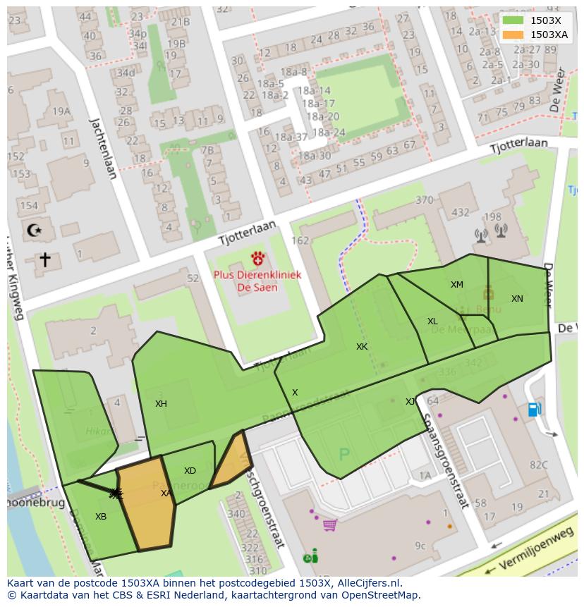 Afbeelding van het postcodegebied 1503 XA op de kaart.