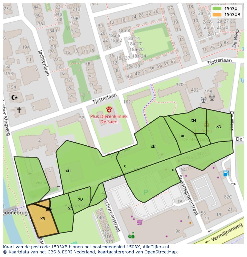 Afbeelding van het postcodegebied 1503 XB op de kaart.