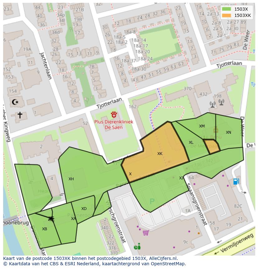 Afbeelding van het postcodegebied 1503 XK op de kaart.