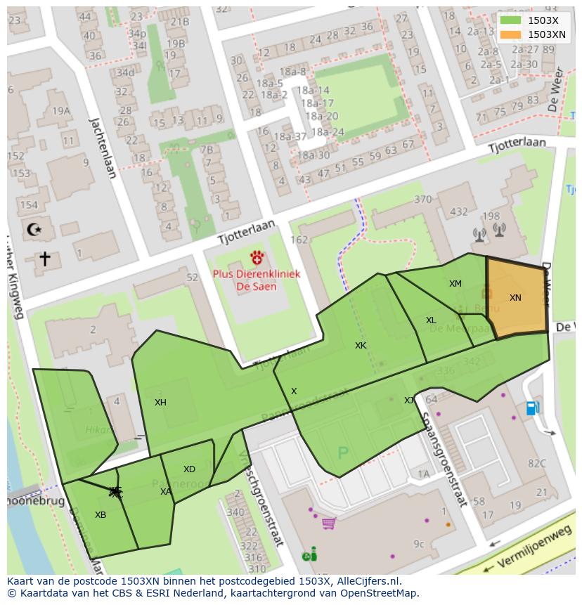 Afbeelding van het postcodegebied 1503 XN op de kaart.