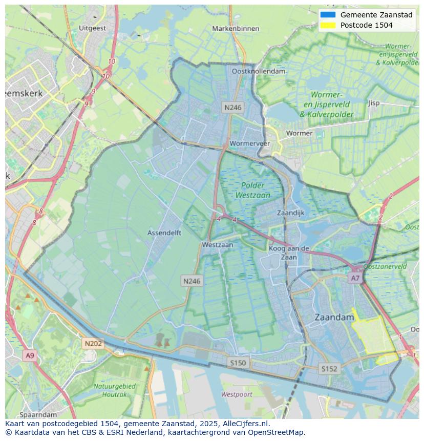 Afbeelding van het postcodegebied 1504 op de kaart.