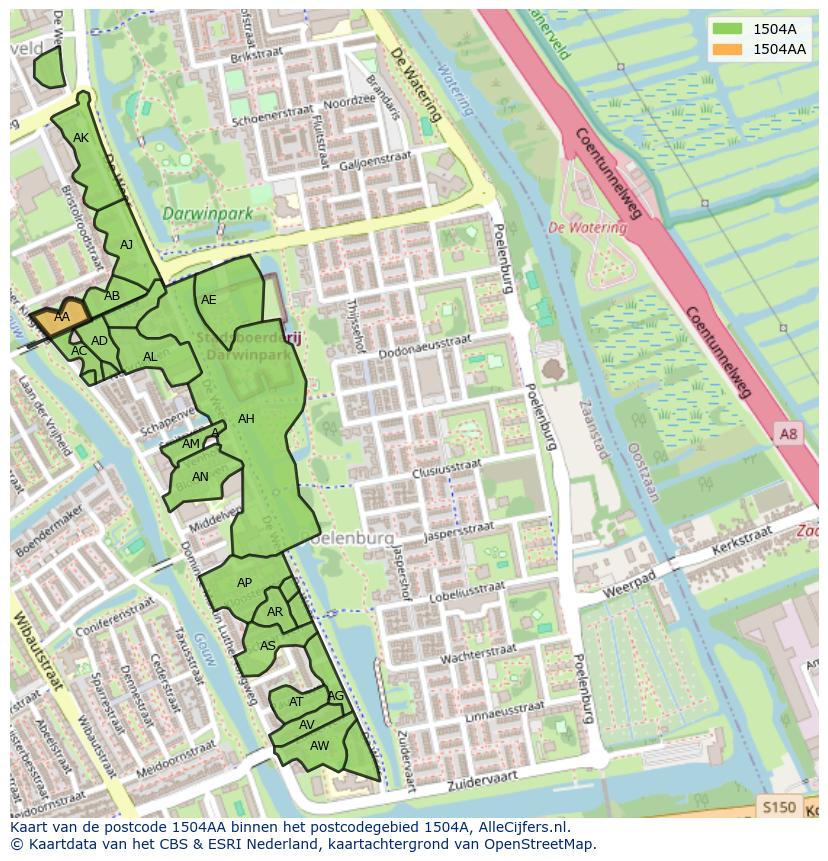 Afbeelding van het postcodegebied 1504 AA op de kaart.