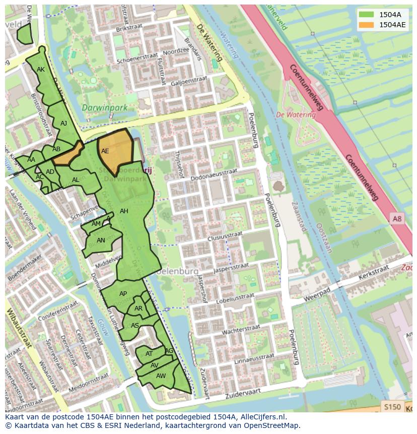 Afbeelding van het postcodegebied 1504 AE op de kaart.