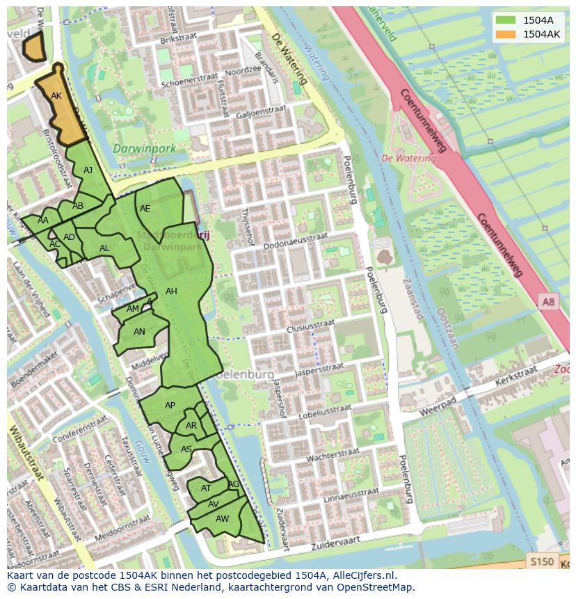 Afbeelding van het postcodegebied 1504 AK op de kaart.