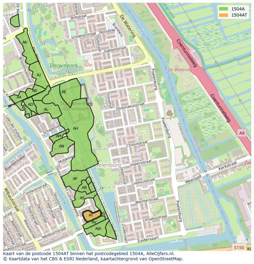 Afbeelding van het postcodegebied 1504 AT op de kaart.