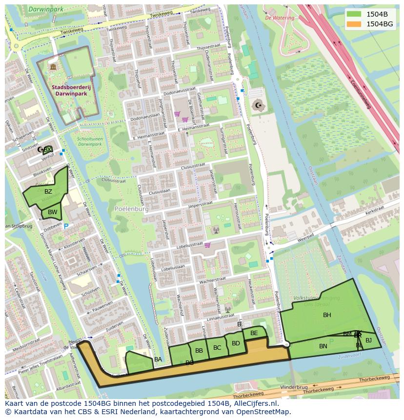 Afbeelding van het postcodegebied 1504 BG op de kaart.