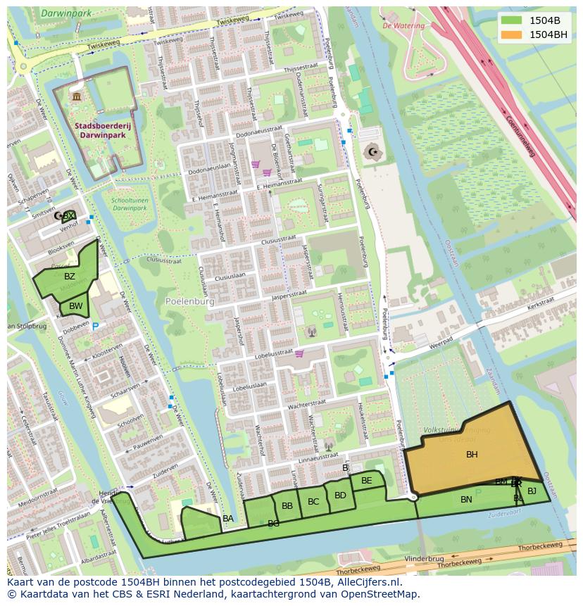 Afbeelding van het postcodegebied 1504 BH op de kaart.