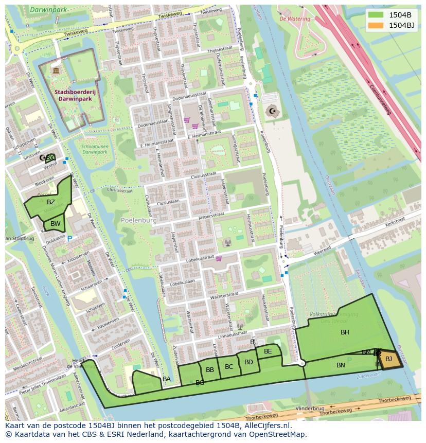 Afbeelding van het postcodegebied 1504 BJ op de kaart.