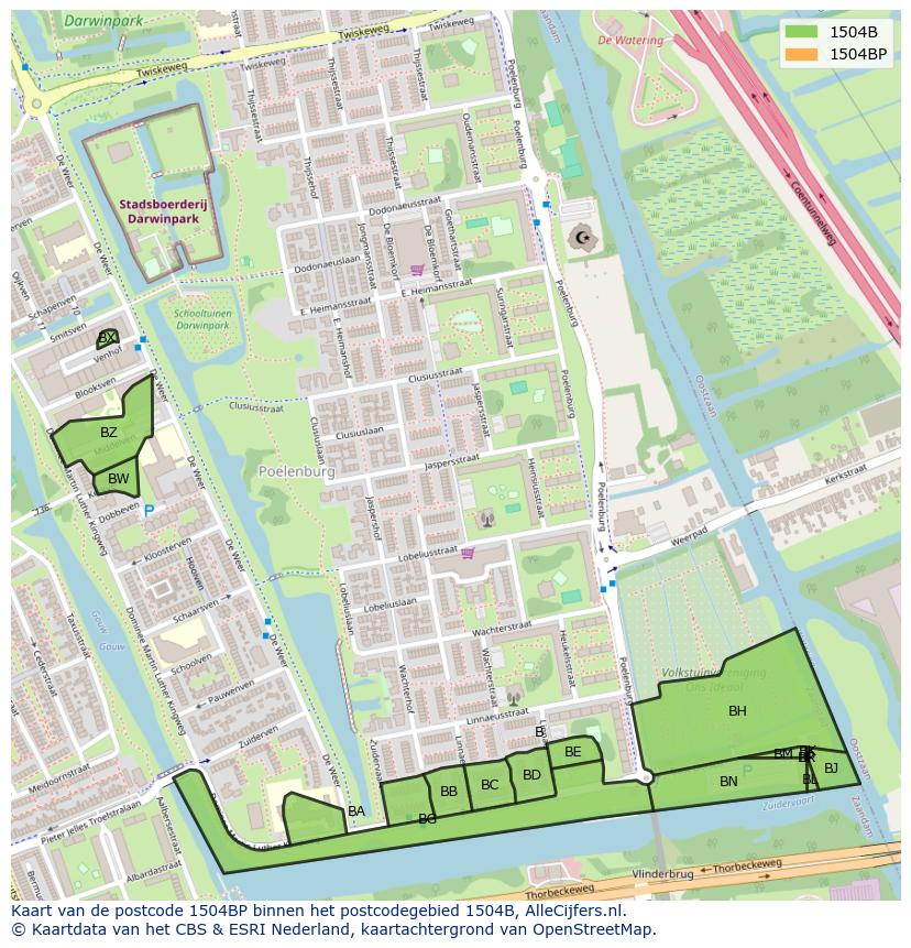 Afbeelding van het postcodegebied 1504 BP op de kaart.