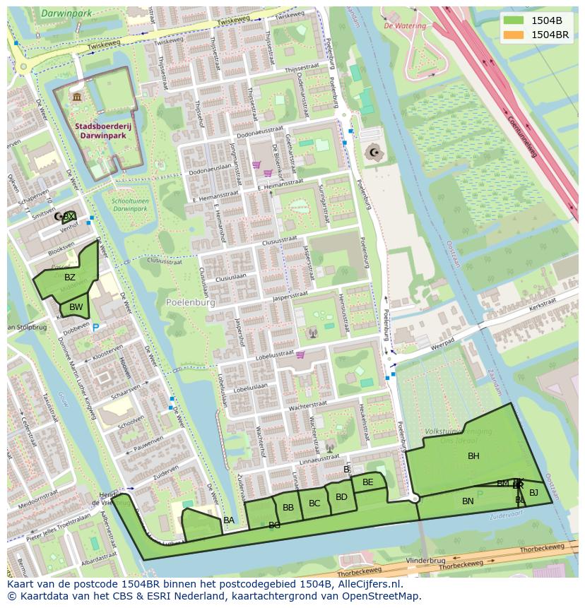 Afbeelding van het postcodegebied 1504 BR op de kaart.