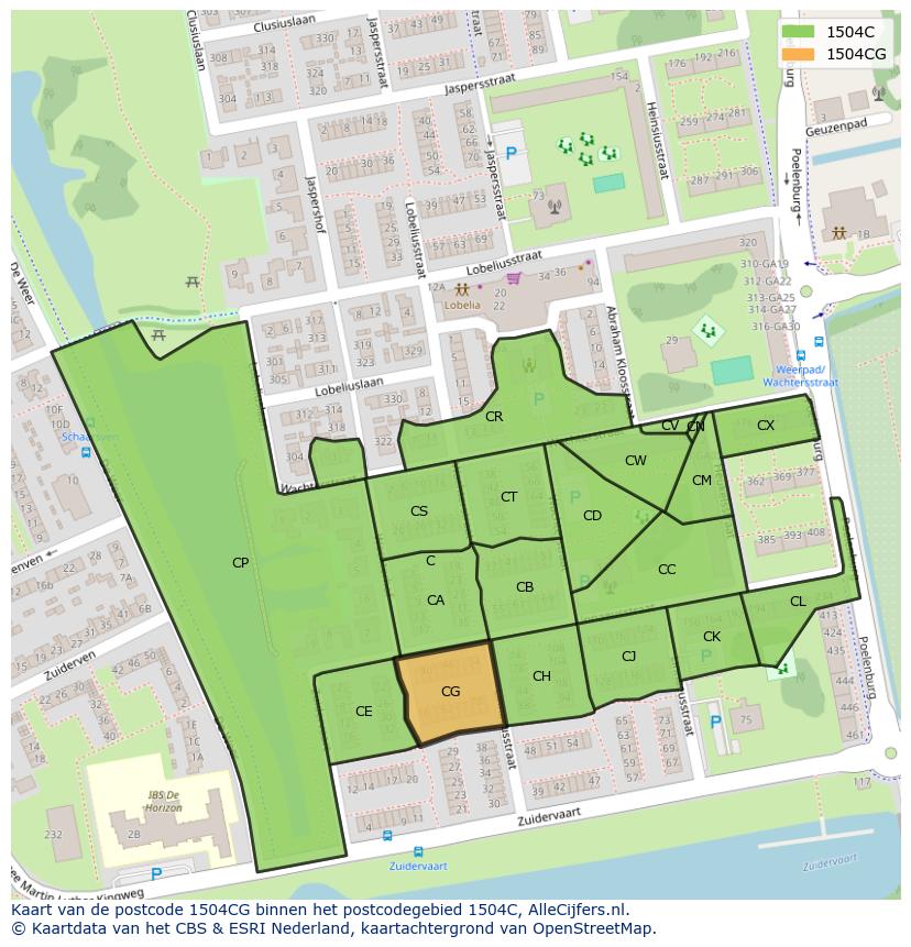 Afbeelding van het postcodegebied 1504 CG op de kaart.