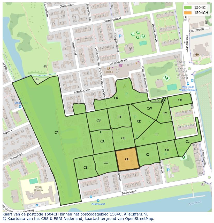 Afbeelding van het postcodegebied 1504 CH op de kaart.