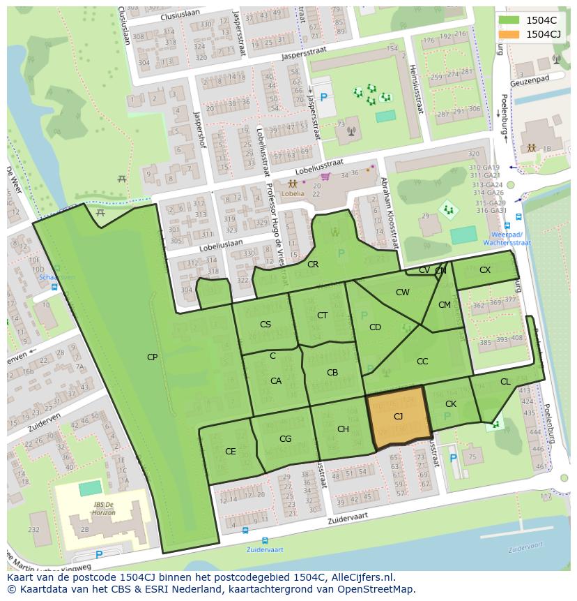 Afbeelding van het postcodegebied 1504 CJ op de kaart.