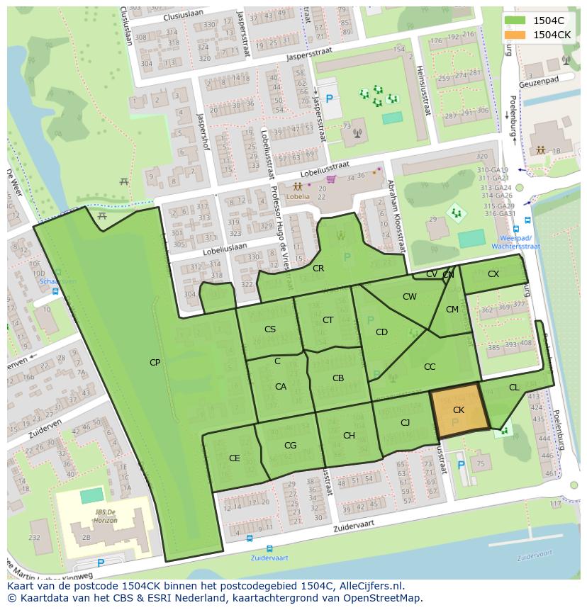Afbeelding van het postcodegebied 1504 CK op de kaart.
