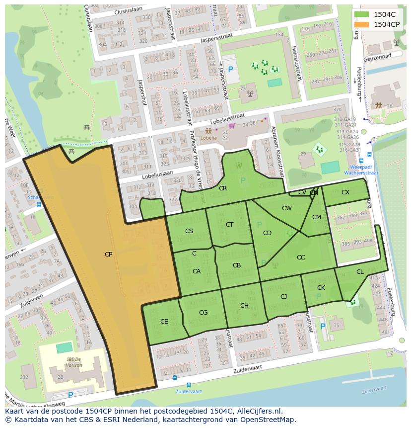 Afbeelding van het postcodegebied 1504 CP op de kaart.