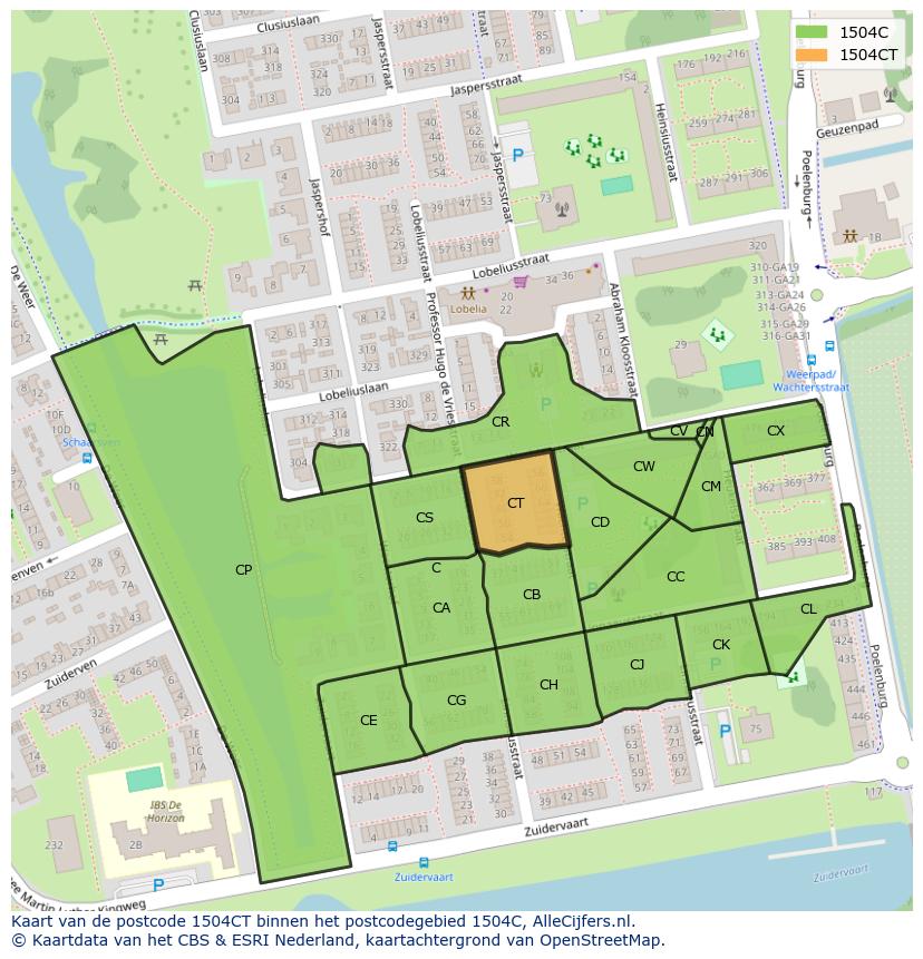 Afbeelding van het postcodegebied 1504 CT op de kaart.
