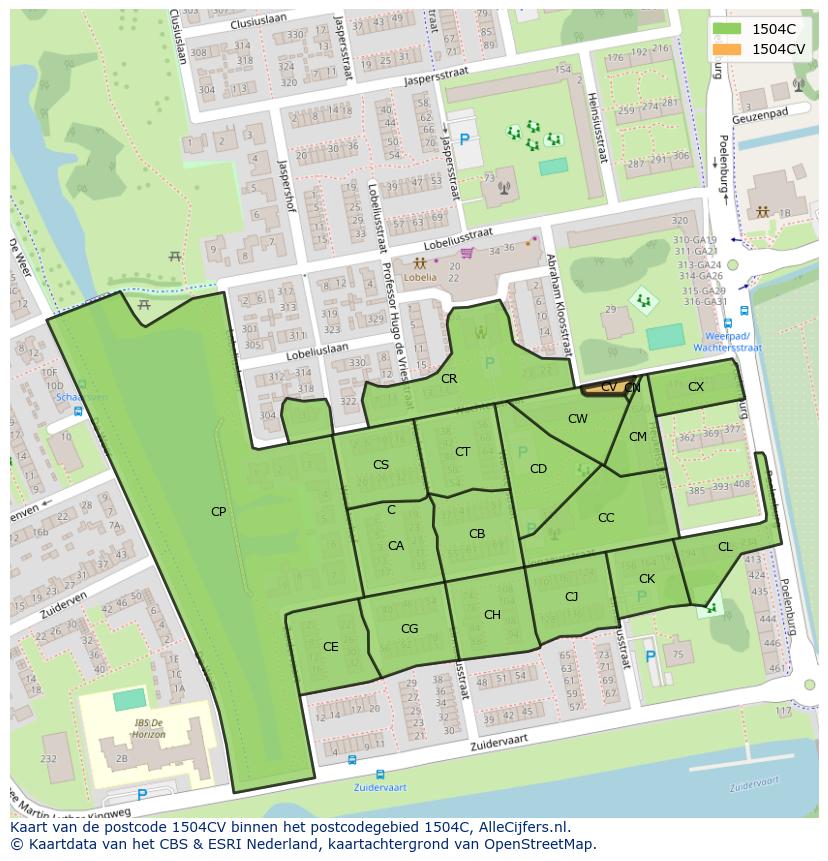 Afbeelding van het postcodegebied 1504 CV op de kaart.