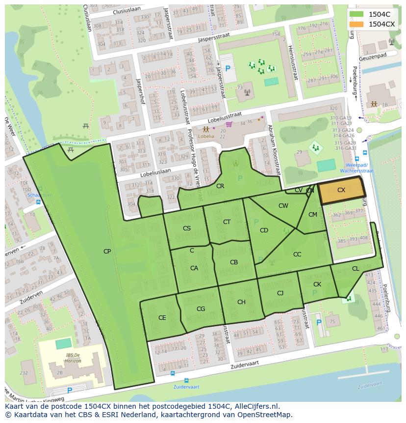 Afbeelding van het postcodegebied 1504 CX op de kaart.