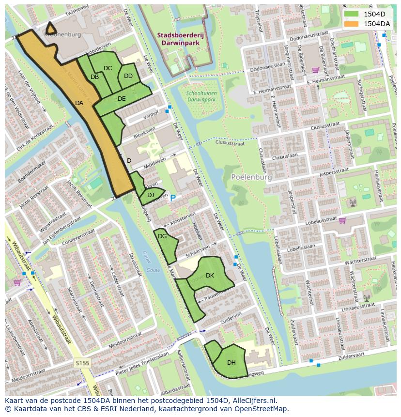 Afbeelding van het postcodegebied 1504 DA op de kaart.