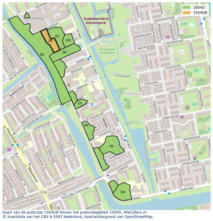 Afbeelding van het postcodegebied 1504 DB op de kaart.