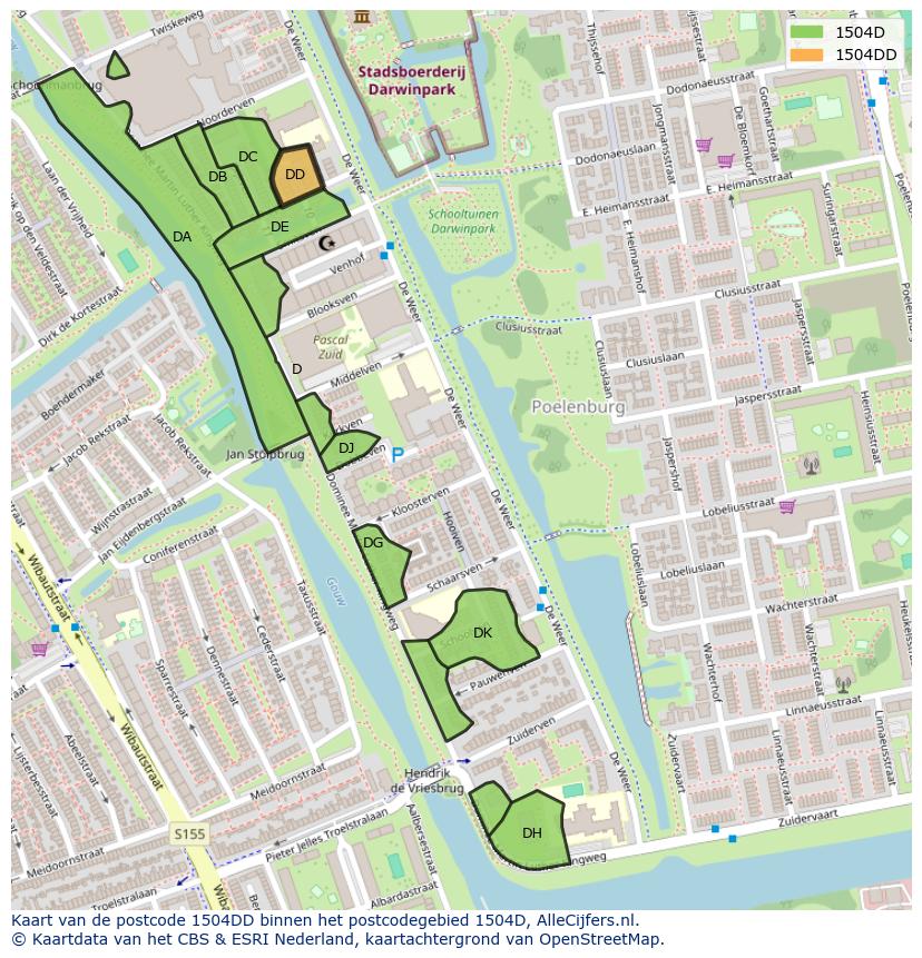 Afbeelding van het postcodegebied 1504 DD op de kaart.