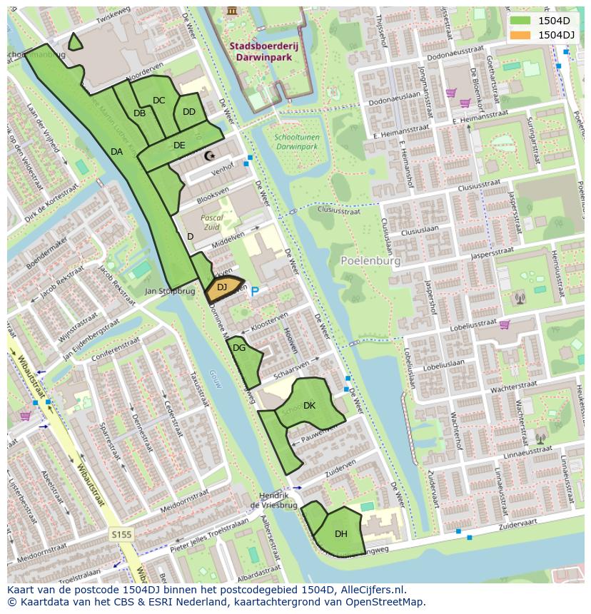 Afbeelding van het postcodegebied 1504 DJ op de kaart.