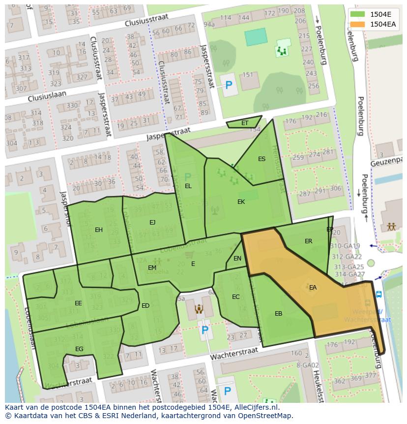Afbeelding van het postcodegebied 1504 EA op de kaart.