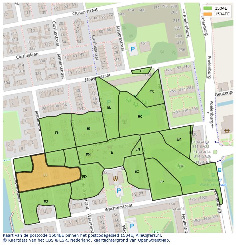 Afbeelding van het postcodegebied 1504 EE op de kaart.