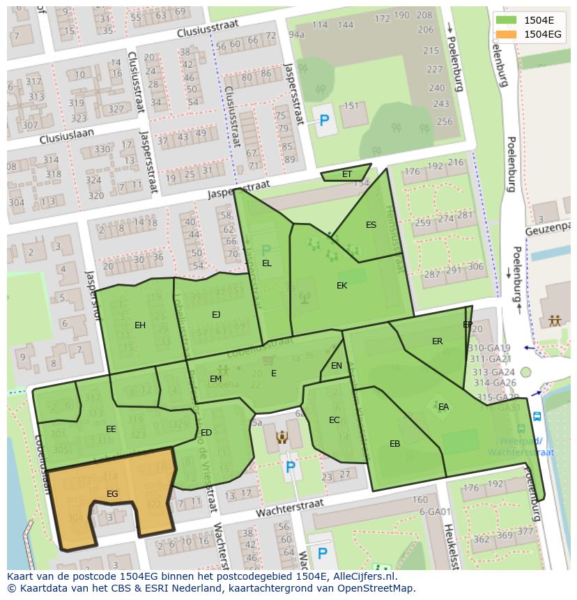 Afbeelding van het postcodegebied 1504 EG op de kaart.