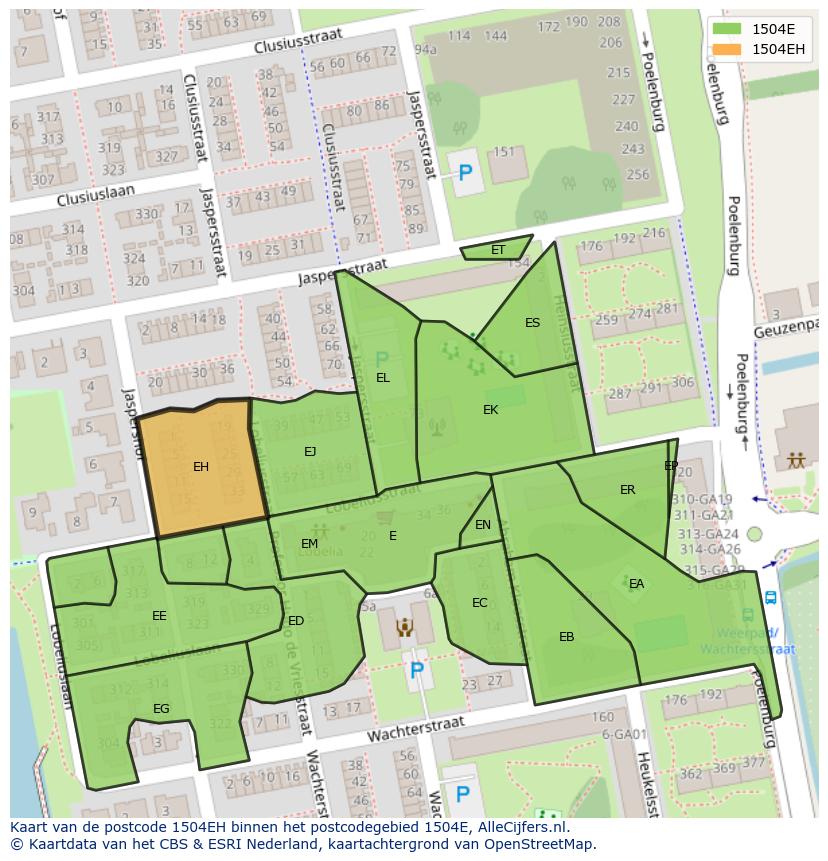 Afbeelding van het postcodegebied 1504 EH op de kaart.