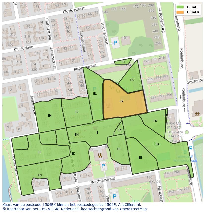 Afbeelding van het postcodegebied 1504 EK op de kaart.