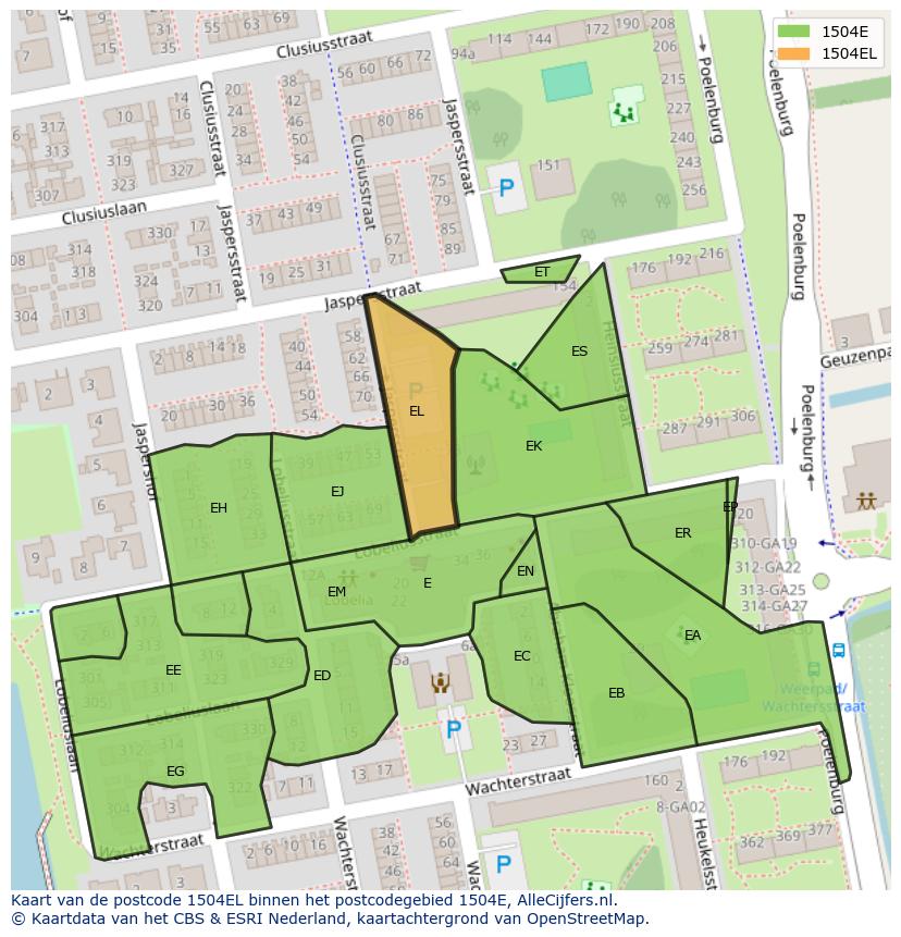 Afbeelding van het postcodegebied 1504 EL op de kaart.
