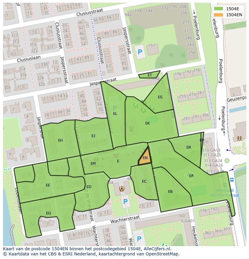 Afbeelding van het postcodegebied 1504 EN op de kaart.