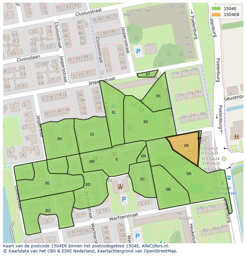Afbeelding van het postcodegebied 1504 ER op de kaart.