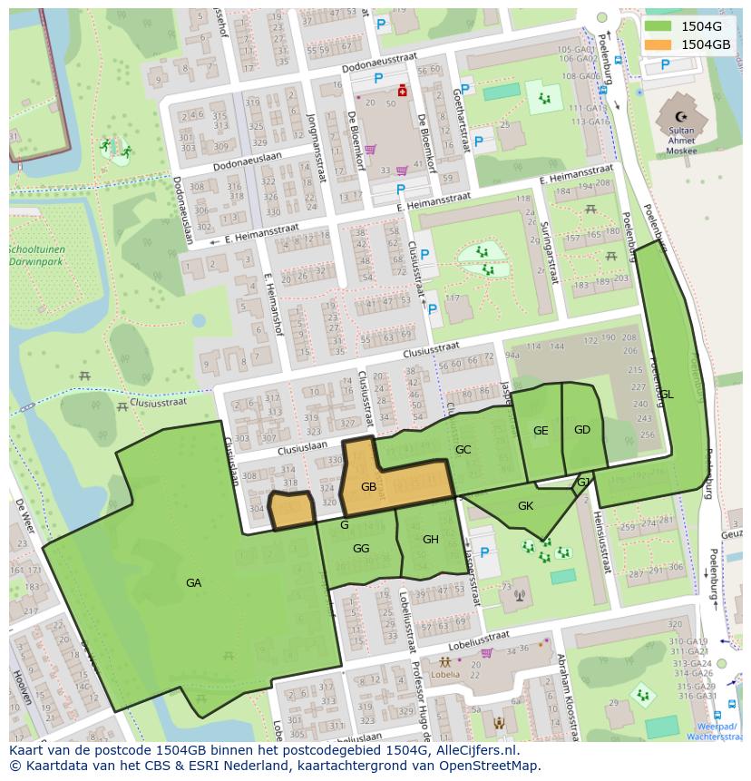Afbeelding van het postcodegebied 1504 GB op de kaart.