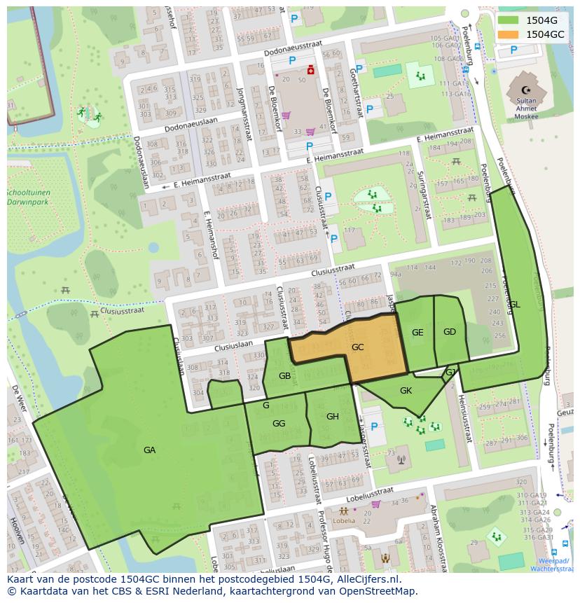 Afbeelding van het postcodegebied 1504 GC op de kaart.
