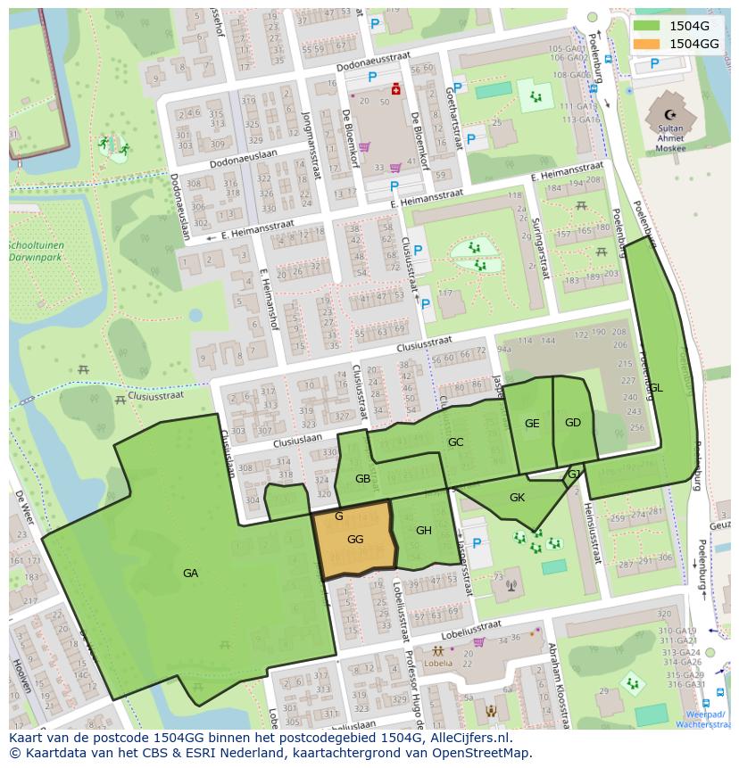 Afbeelding van het postcodegebied 1504 GG op de kaart.