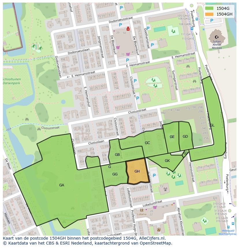 Afbeelding van het postcodegebied 1504 GH op de kaart.