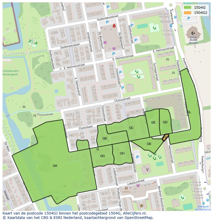 Afbeelding van het postcodegebied 1504 GJ op de kaart.