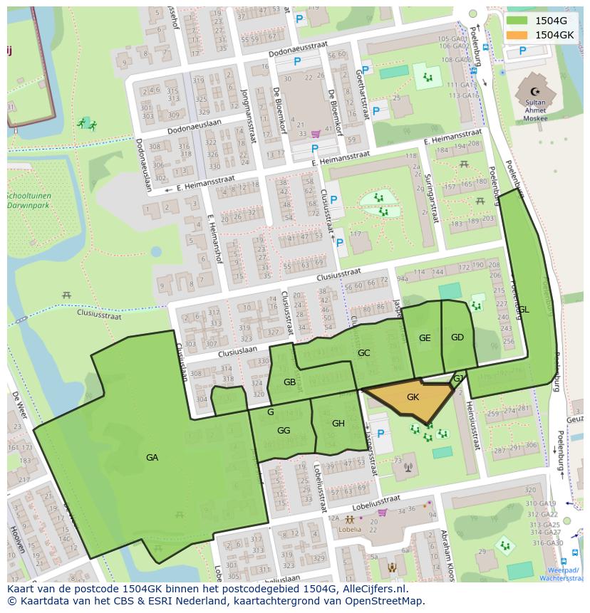 Afbeelding van het postcodegebied 1504 GK op de kaart.