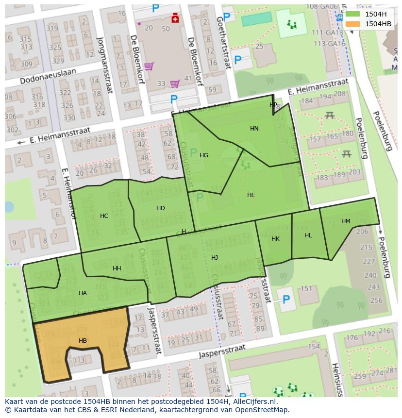 Afbeelding van het postcodegebied 1504 HB op de kaart.